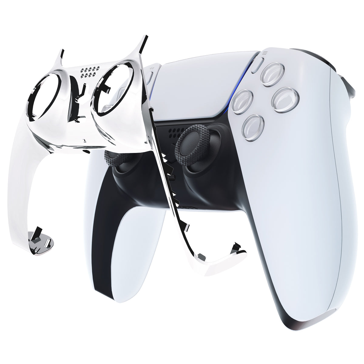 eXtremeRate Replacement Decorative Trim Shell with Accent Rings Compatible with PS5 Controller BDM-010/020/030/040/050 - Chrome Silver Glossy