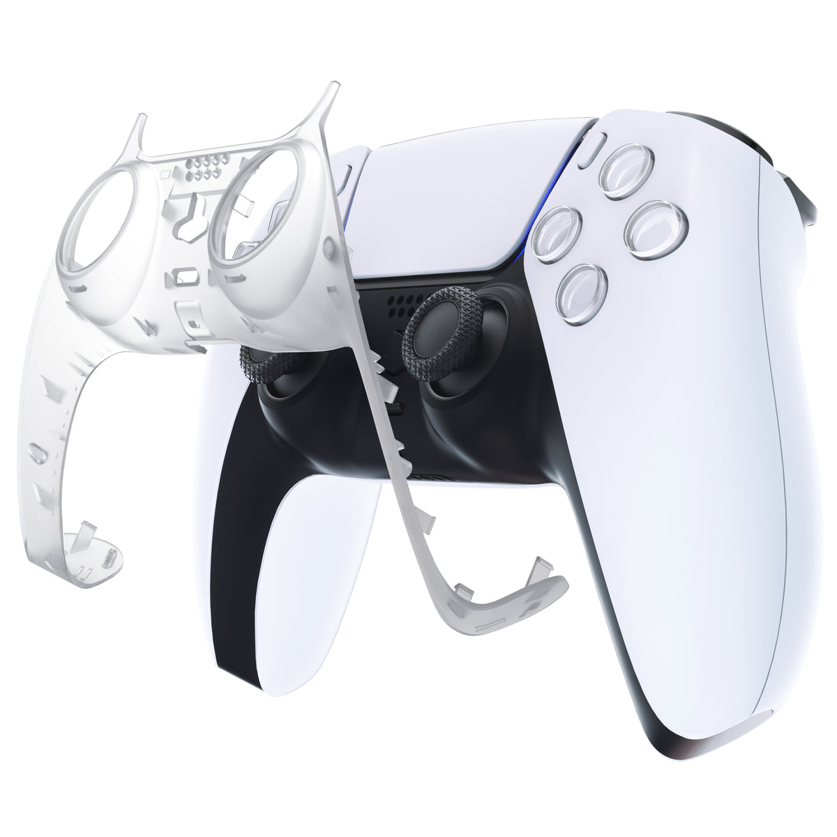 eXtremeRate Replacement Decorative Trim Shell with Accent Rings Compatible with PS5 Controller BDM-010/020/030/040/050 - Clear