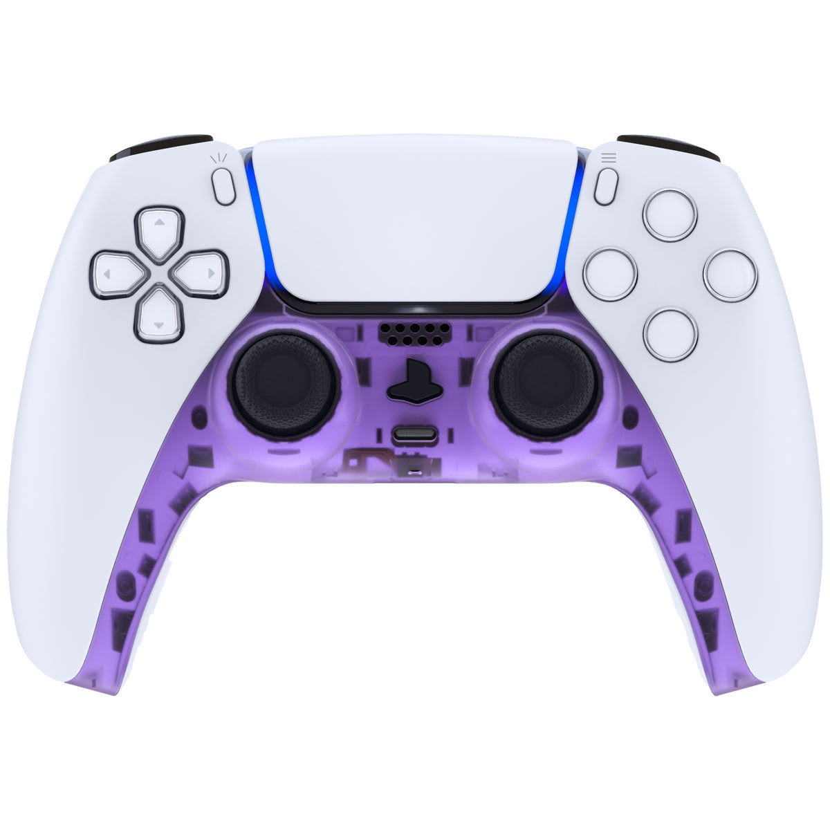 eXtremeRate Replacement Decorative Trim Shell with Accent Rings Compatible with PS5 Controller BDM-010/020/030/040/050 - Clear Atomic Purple