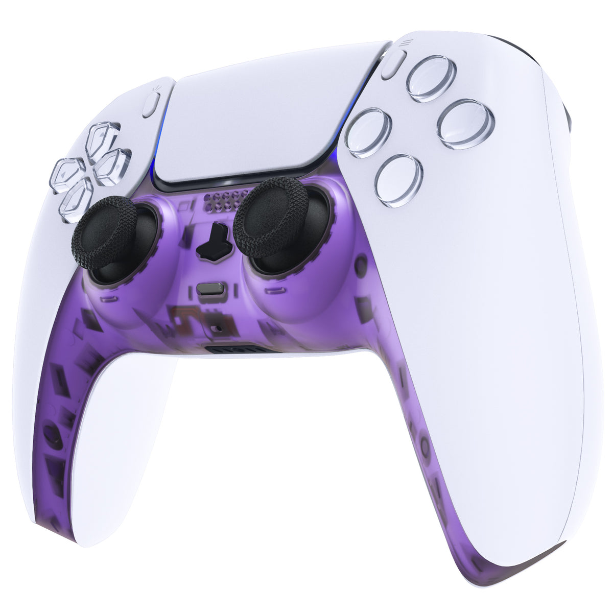 eXtremeRate Replacement Decorative Trim Shell with Accent Rings Compatible with PS5 Controller BDM-010/020/030/040/050 - Clear Atomic Purple