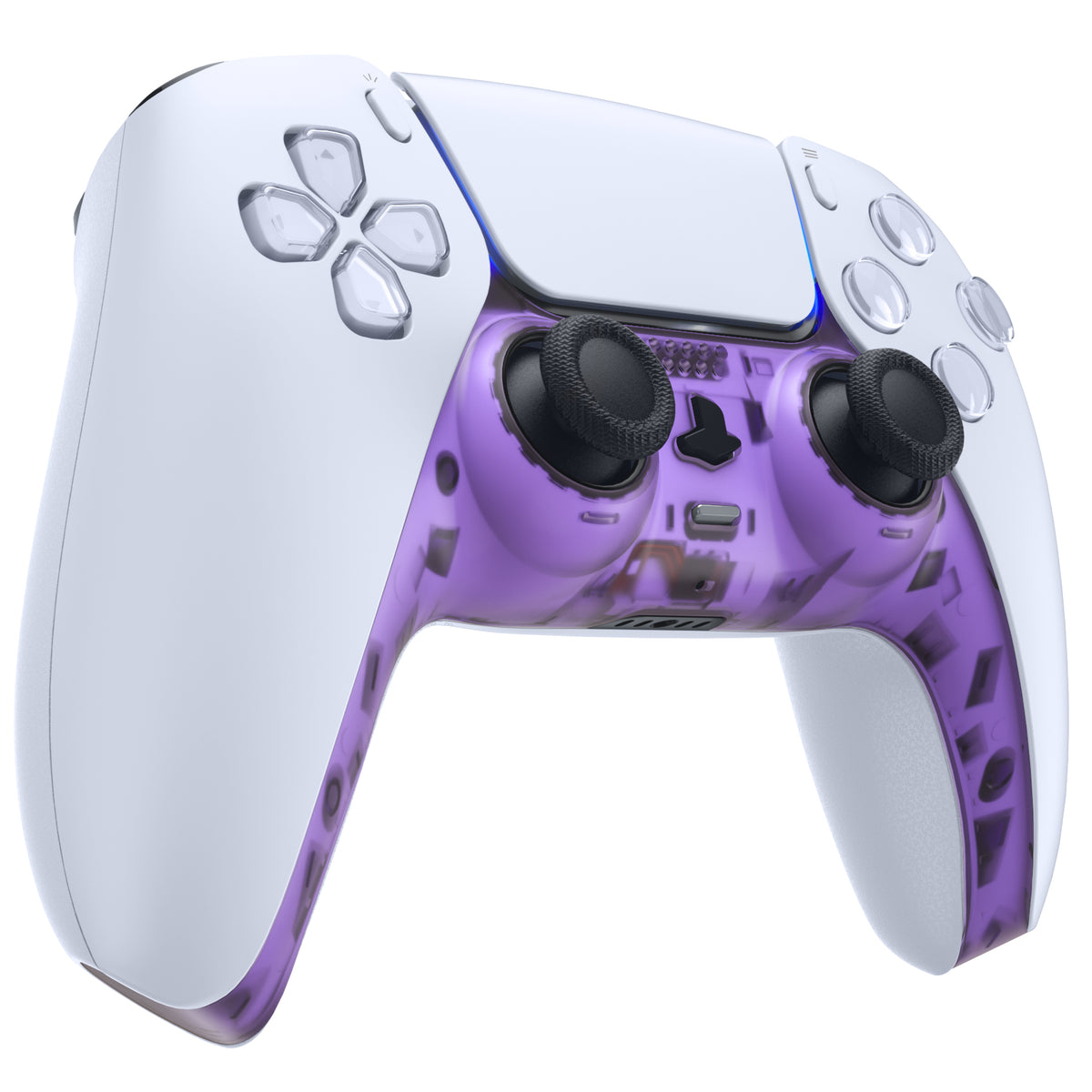 eXtremeRate Replacement Decorative Trim Shell with Accent Rings Compatible with PS5 Controller BDM-010/020/030/040/050 - Clear Atomic Purple