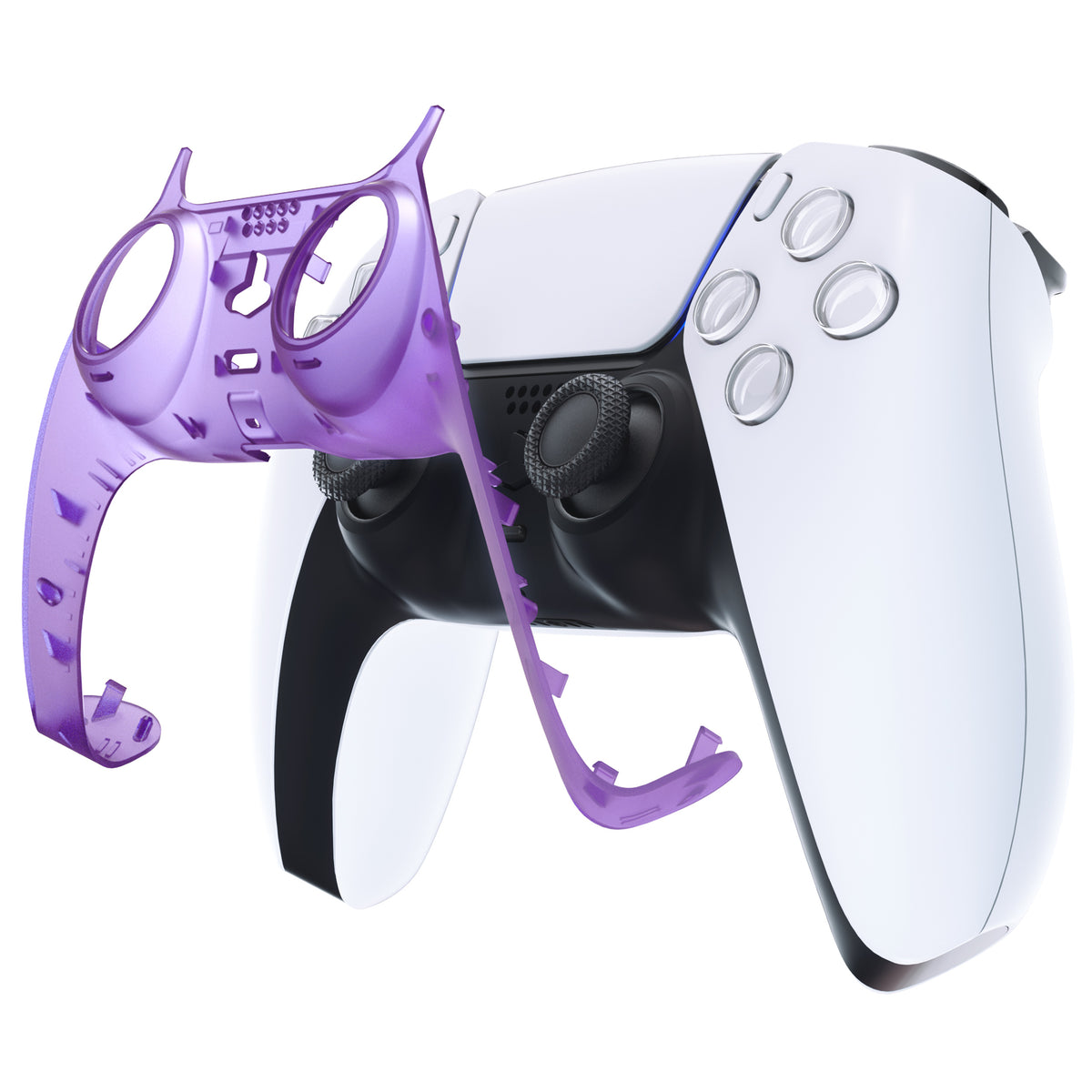 eXtremeRate Replacement Decorative Trim Shell with Accent Rings Compatible with PS5 Controller BDM-010/020/030/040/050 - Clear Atomic Purple