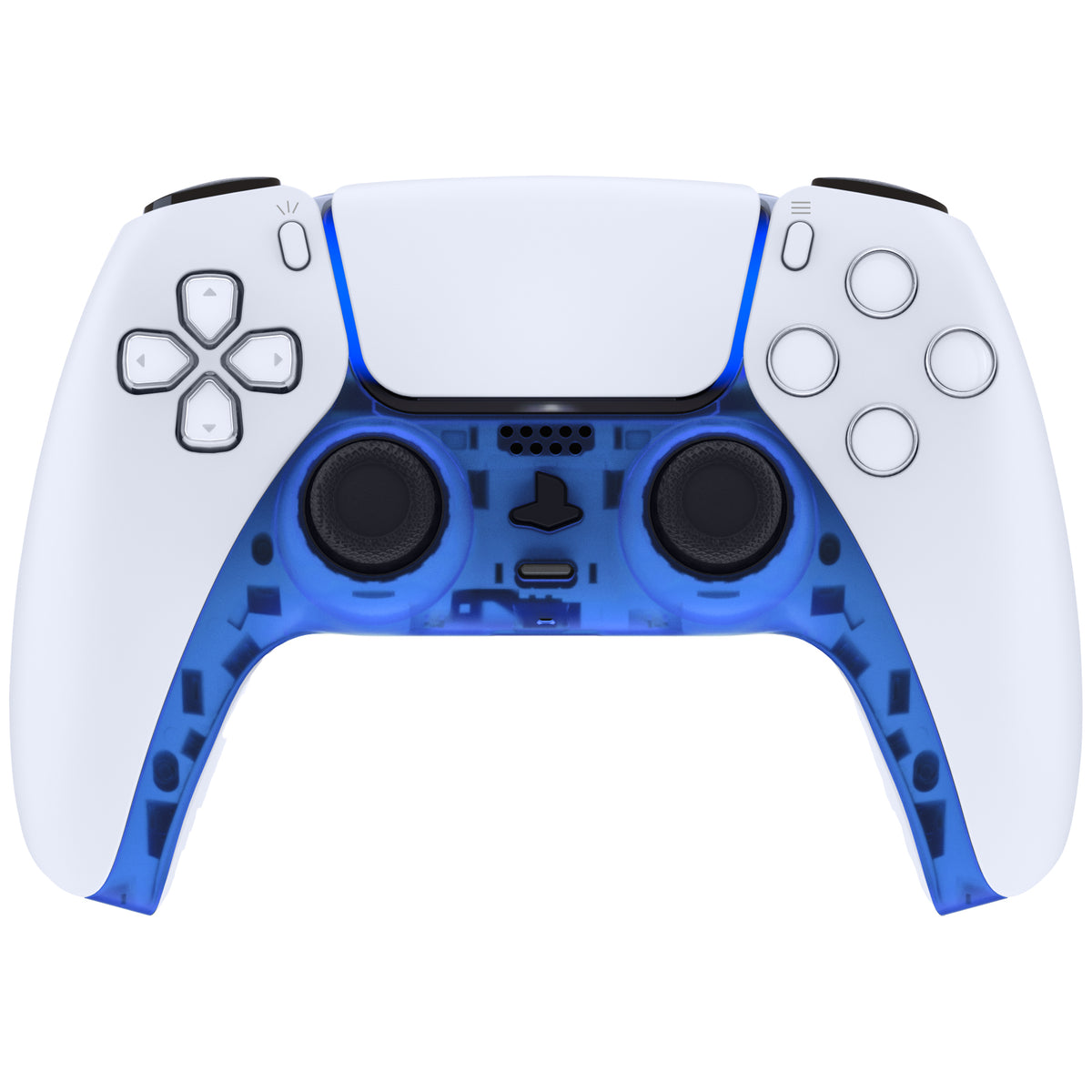 eXtremeRate Replacement Decorative Trim Shell with Accent Rings Compatible with PS5 Controller BDM-010/020/030/040/050 - Clear Blue