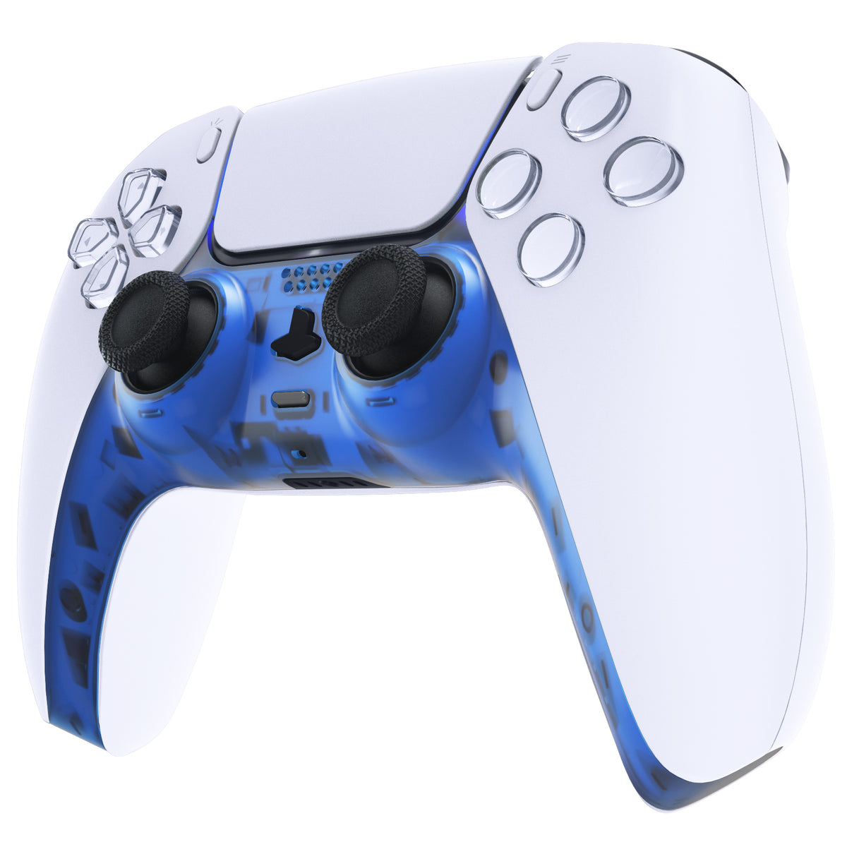 eXtremeRate Replacement Decorative Trim Shell with Accent Rings Compatible with PS5 Controller BDM-010/020/030/040/050 - Clear Blue