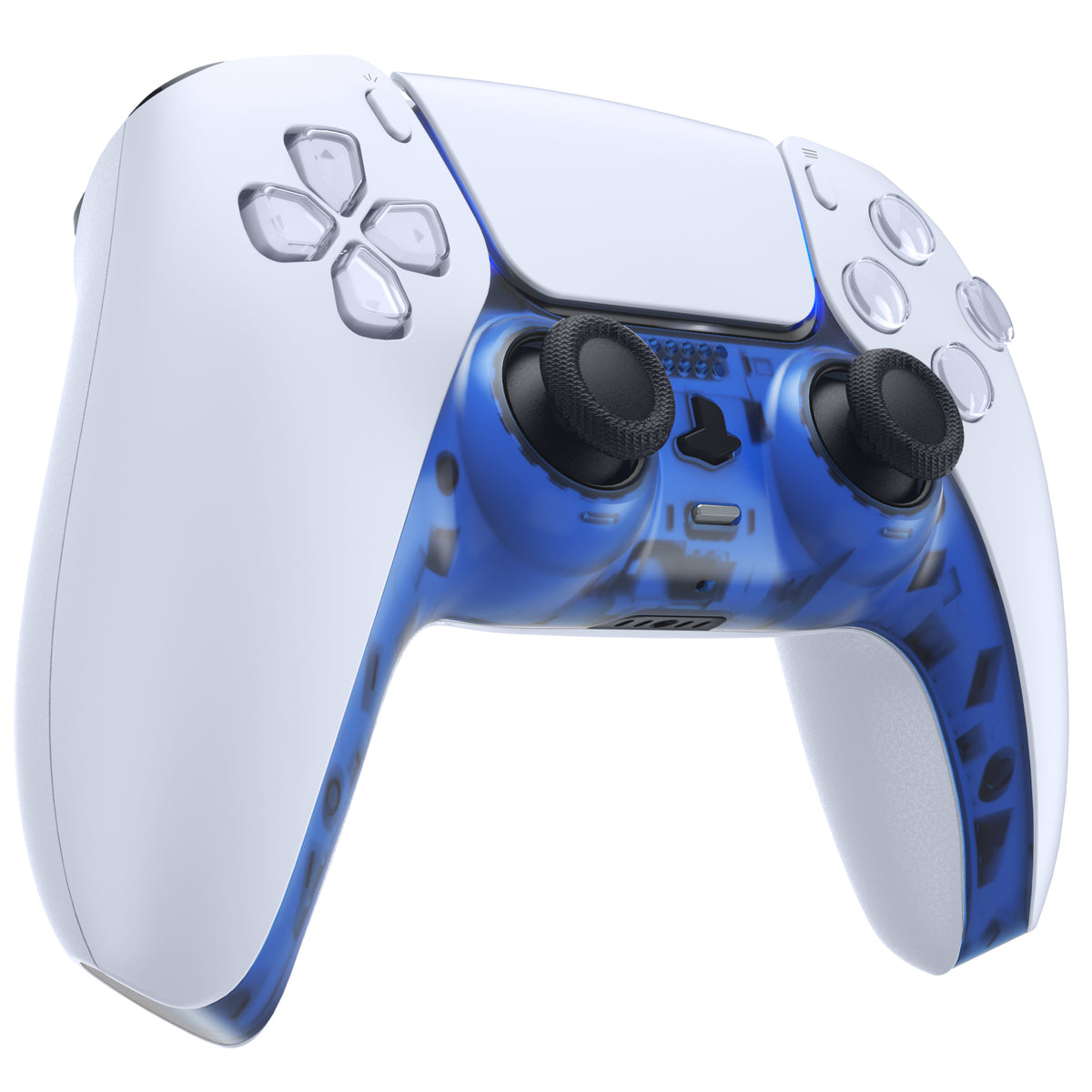 eXtremeRate Replacement Decorative Trim Shell with Accent Rings Compatible with PS5 Controller BDM-010/020/030/040/050 - Clear Blue
