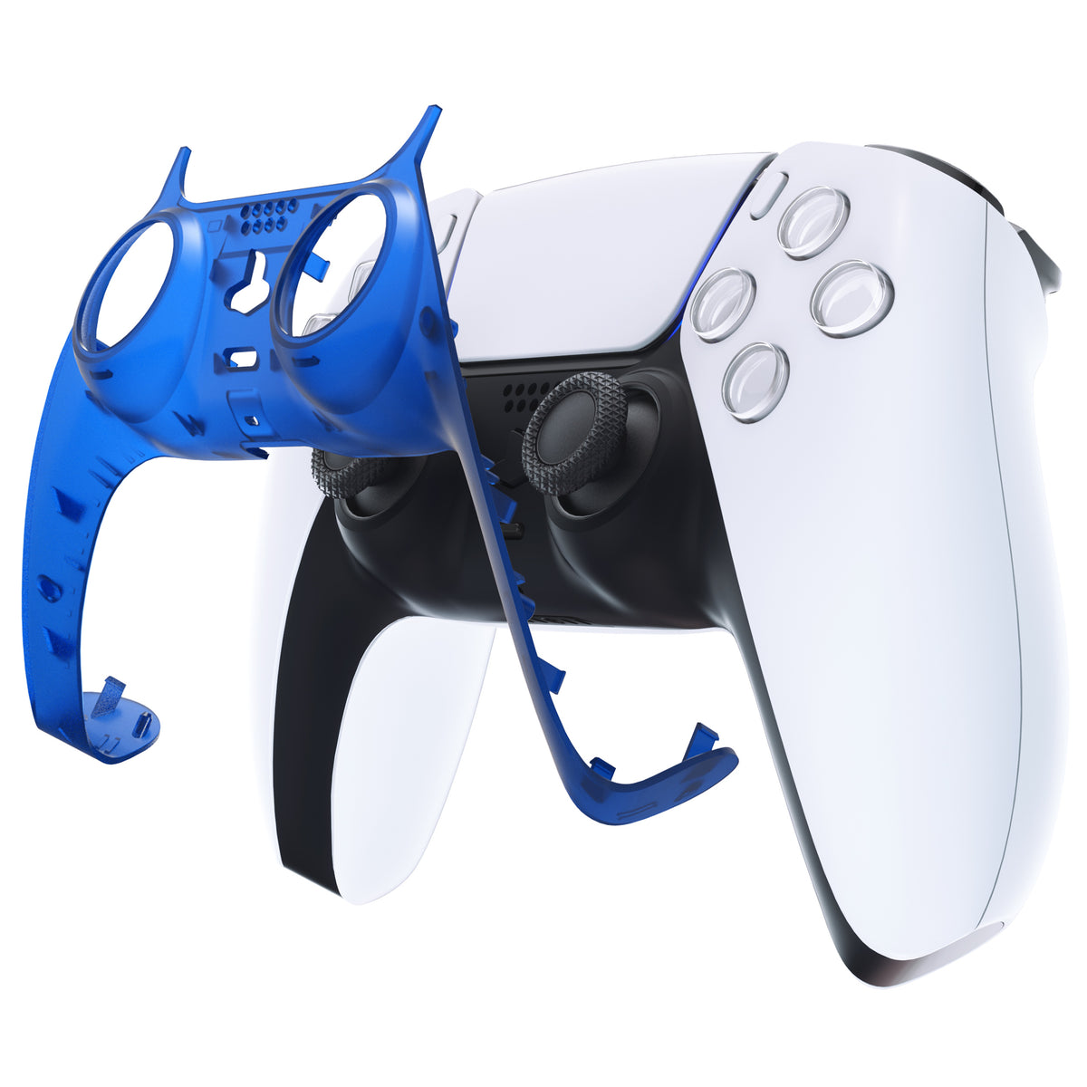 eXtremeRate Replacement Decorative Trim Shell with Accent Rings Compatible with PS5 Controller BDM-010/020/030/040/050 - Clear Blue