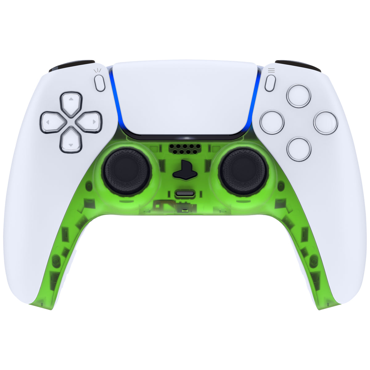 eXtremeRate Replacement Decorative Trim Shell with Accent Rings Compatible with PS5 Controller BDM-010/020/030/040/050 - Clear Green