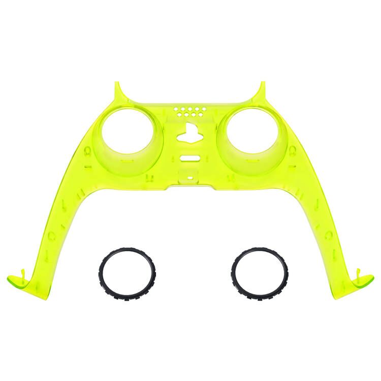 eXtremeRate Replacement Decorative Trim Shell with Accent Rings Compatible with PS5 Controller BDM-010/020/030/040/050 - Clear Lime Green