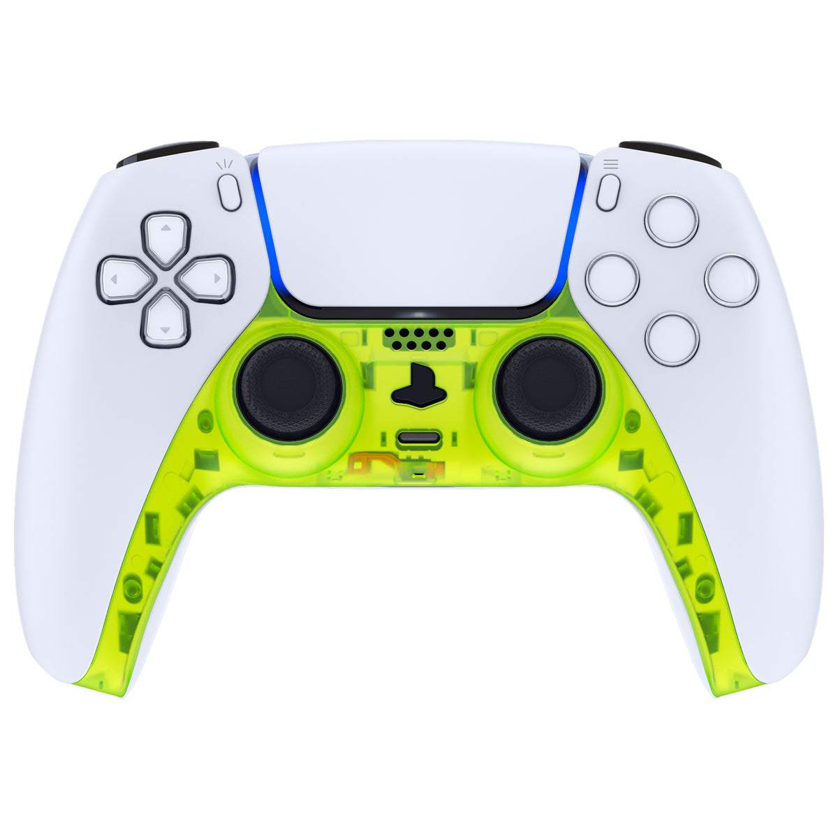 eXtremeRate Replacement Decorative Trim Shell with Accent Rings Compatible with PS5 Controller BDM-010/020/030/040/050 - Clear Lime Green