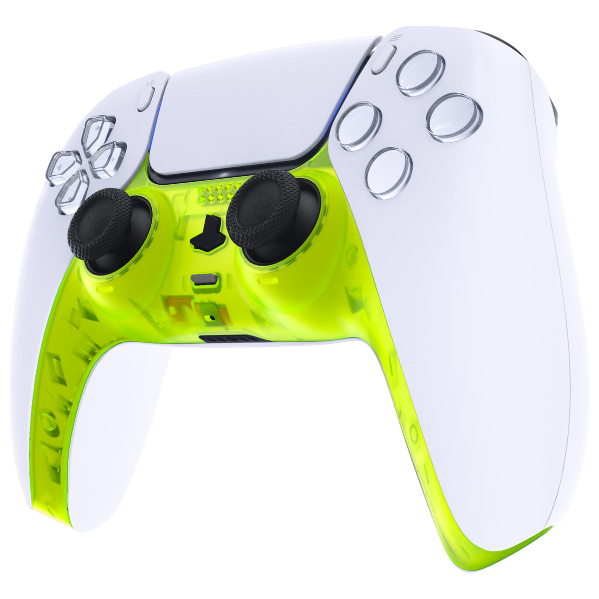 eXtremeRate Replacement Decorative Trim Shell with Accent Rings Compatible with PS5 Controller BDM-010/020/030/040/050 - Clear Lime Green