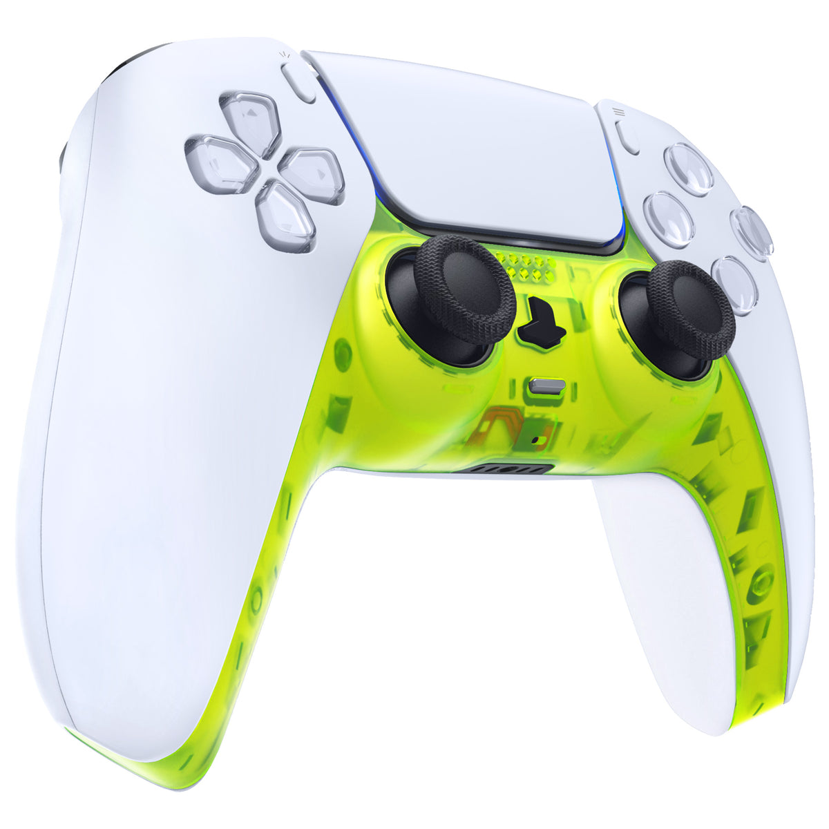 eXtremeRate Replacement Decorative Trim Shell with Accent Rings Compatible with PS5 Controller BDM-010/020/030/040/050 - Clear Lime Green