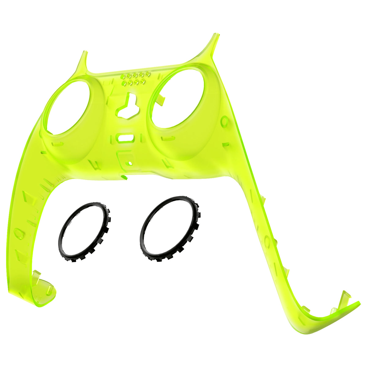 eXtremeRate Replacement Decorative Trim Shell with Accent Rings Compatible with PS5 Controller BDM-010/020/030/040/050 - Clear Lime Green