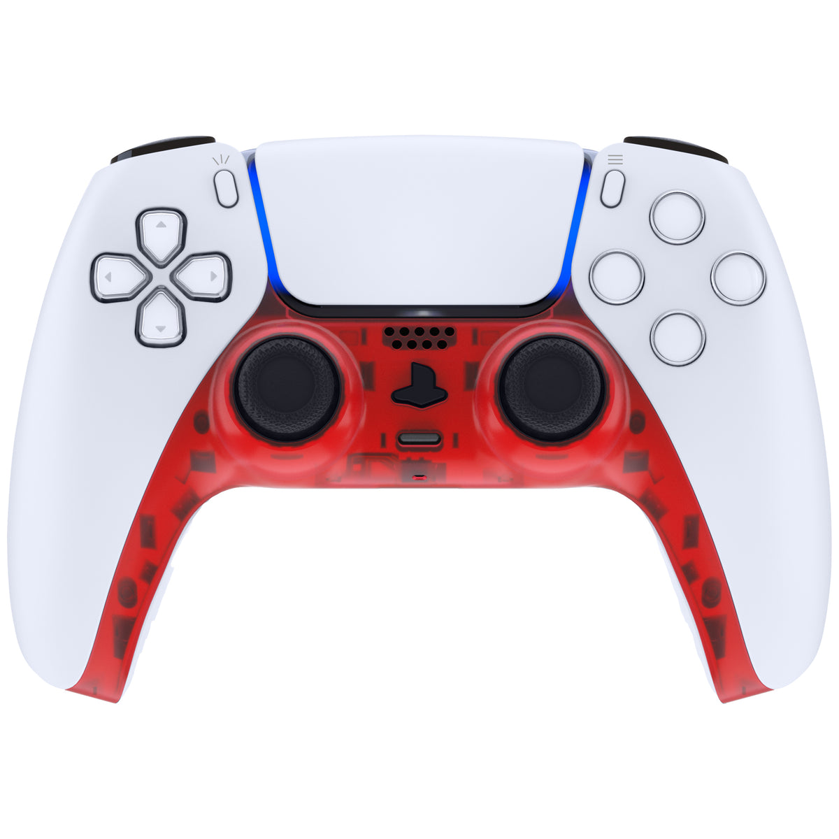 eXtremeRate Replacement Decorative Trim Shell with Accent Rings Compatible with PS5 Controller BDM-010/020/030/040/050 - Clear Red