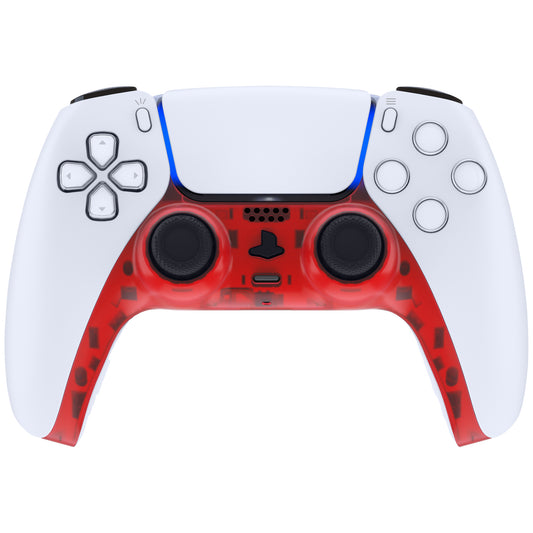 eXtremeRate Replacement Decorative Trim Shell with Accent Rings Compatible with PS5 Controller BDM-010/020/030/040/050 - Clear Red