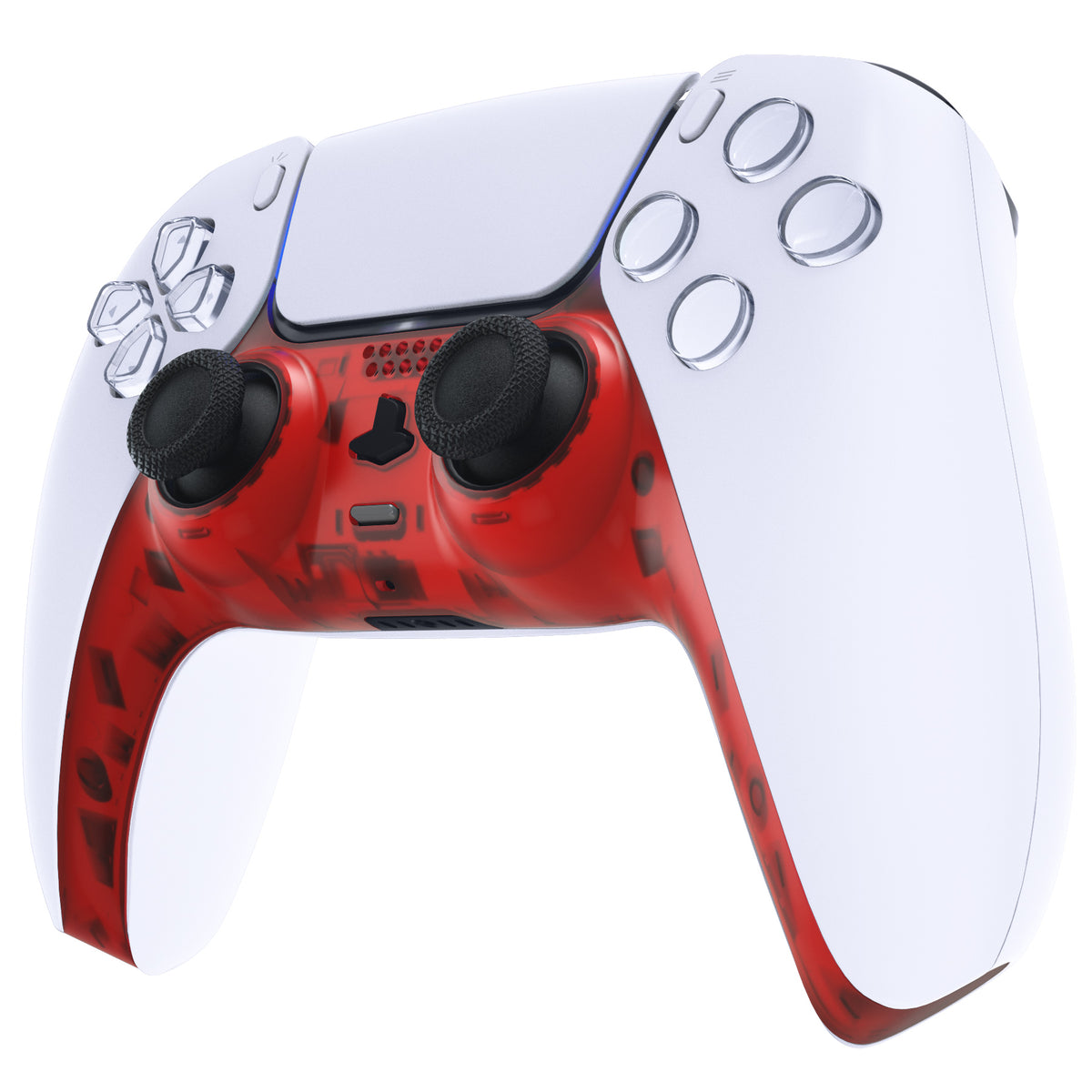 eXtremeRate Replacement Decorative Trim Shell with Accent Rings Compatible with PS5 Controller BDM-010/020/030/040/050 - Clear Red