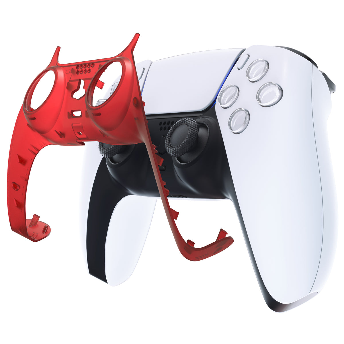 eXtremeRate Replacement Decorative Trim Shell with Accent Rings Compatible with PS5 Controller BDM-010/020/030/040/050 - Clear Red