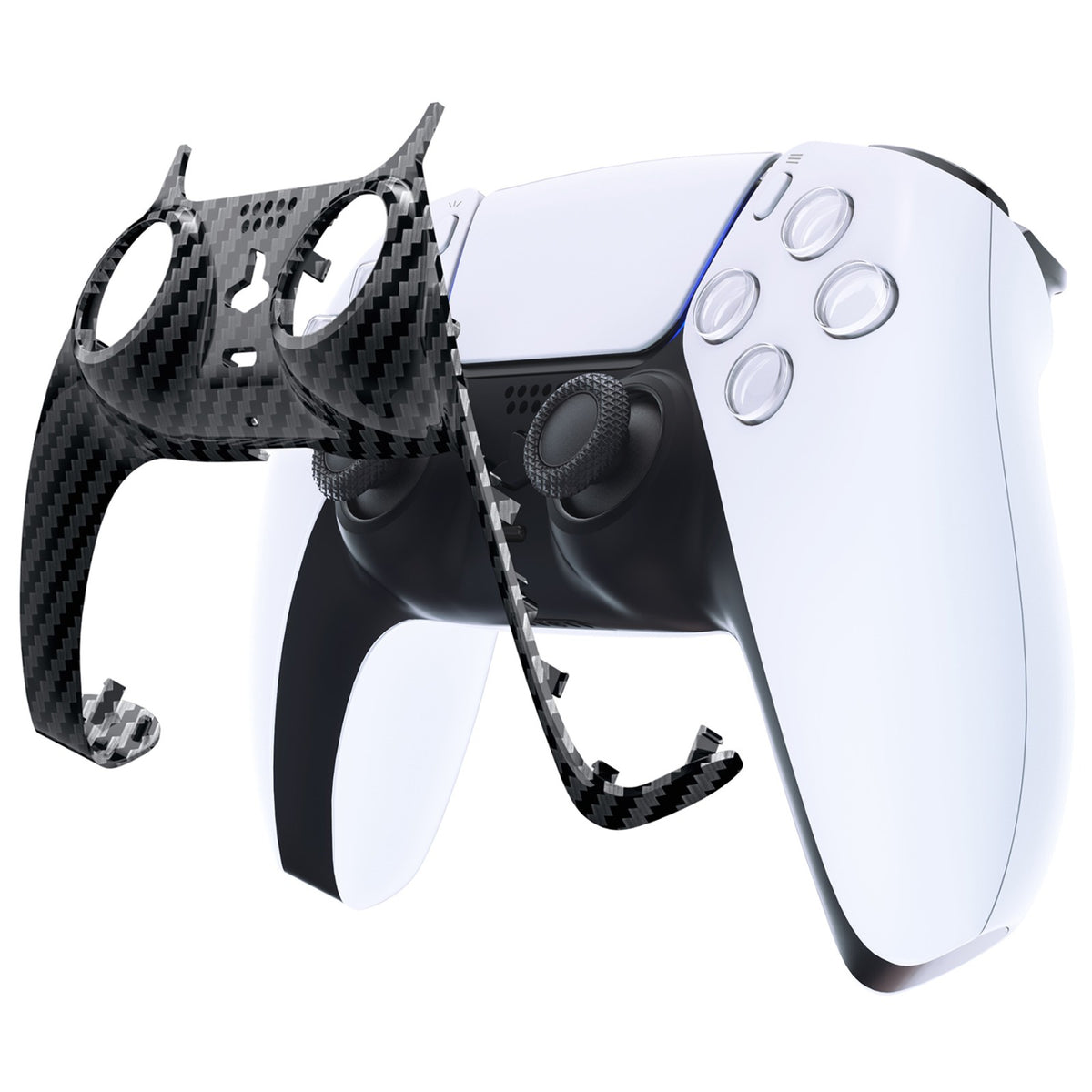 eXtremeRate Replacement Decorative Trim Shell with Accent Rings Compatible with PS5 Controller BDM-010/020/030/040/050 - Graphite Carbon Fiber