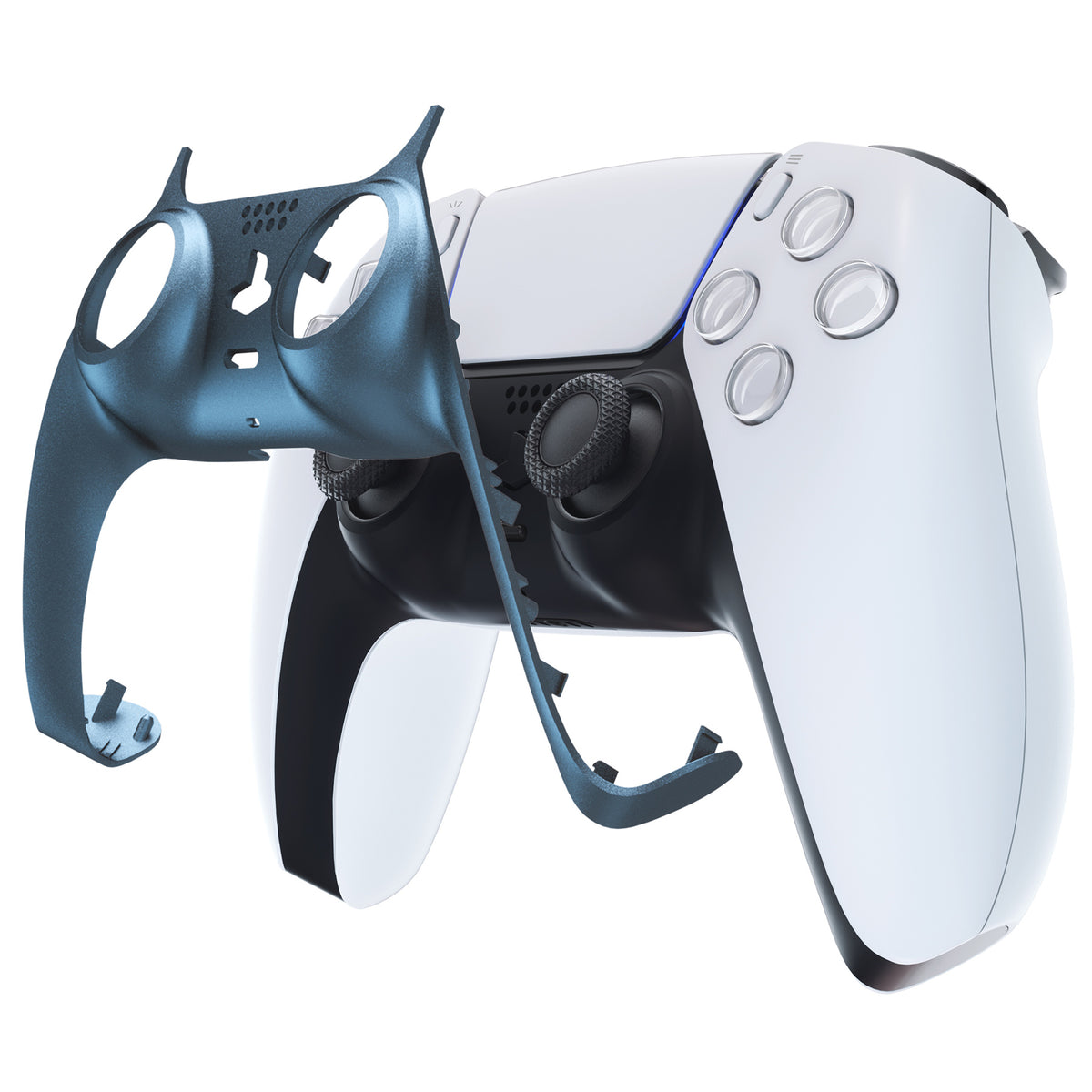 eXtremeRate Replacement Decorative Trim Shell with Accent Rings Compatible with PS5 Controller BDM-010/020/030/040/050 - Metallic Regal Blue
