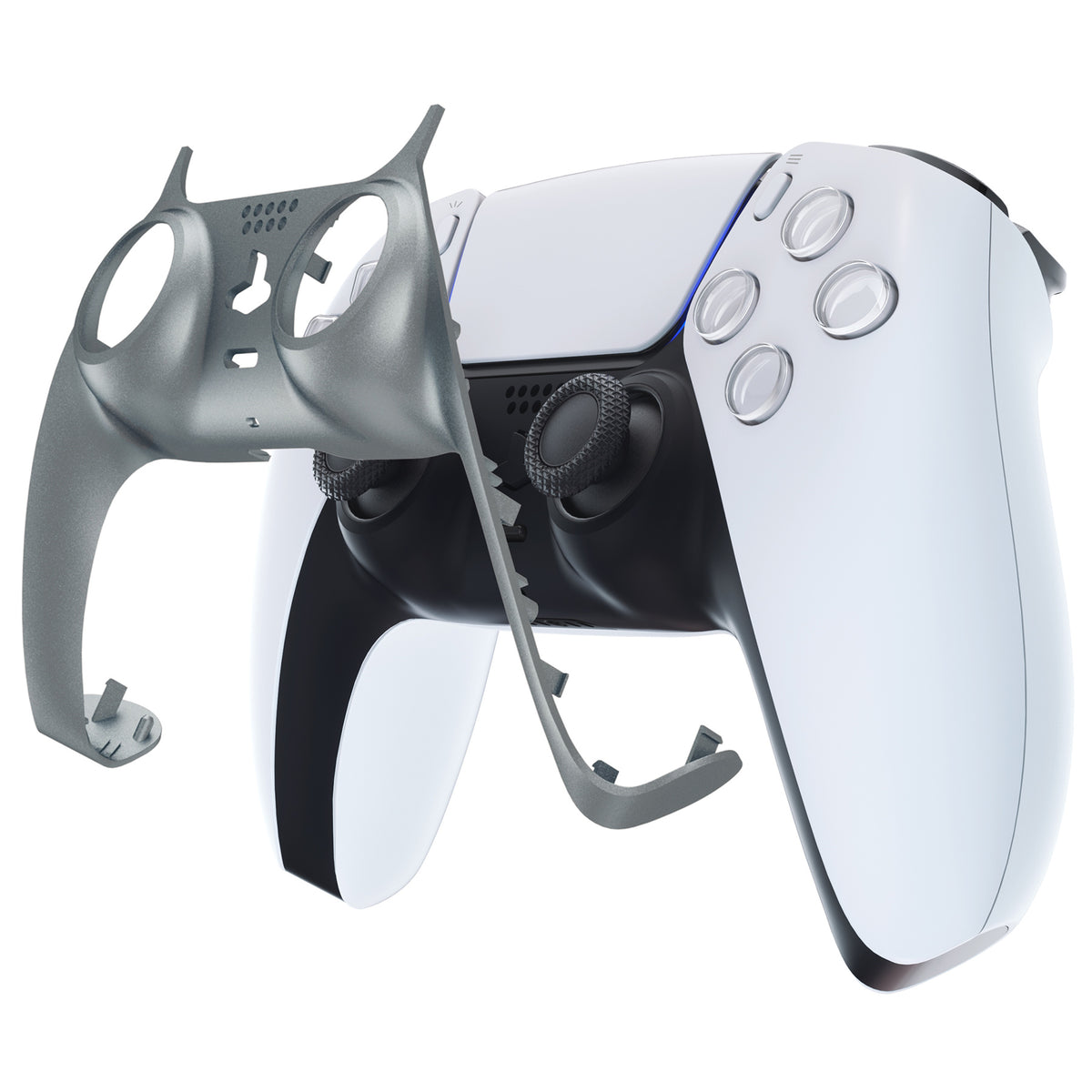 eXtremeRate Replacement Decorative Trim Shell with Accent Rings Compatible with PS5 Controller BDM-010/020/030/040/050 - Metallic Steel Gray