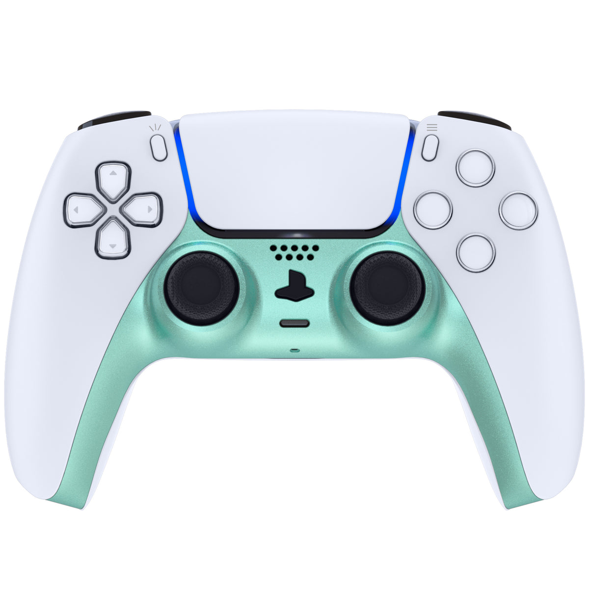 eXtremeRate Replacement Decorative Trim Shell with Accent Rings Compatible with PS5 Controller BDM-010/020/030/040/050 - Metallic Vista Green