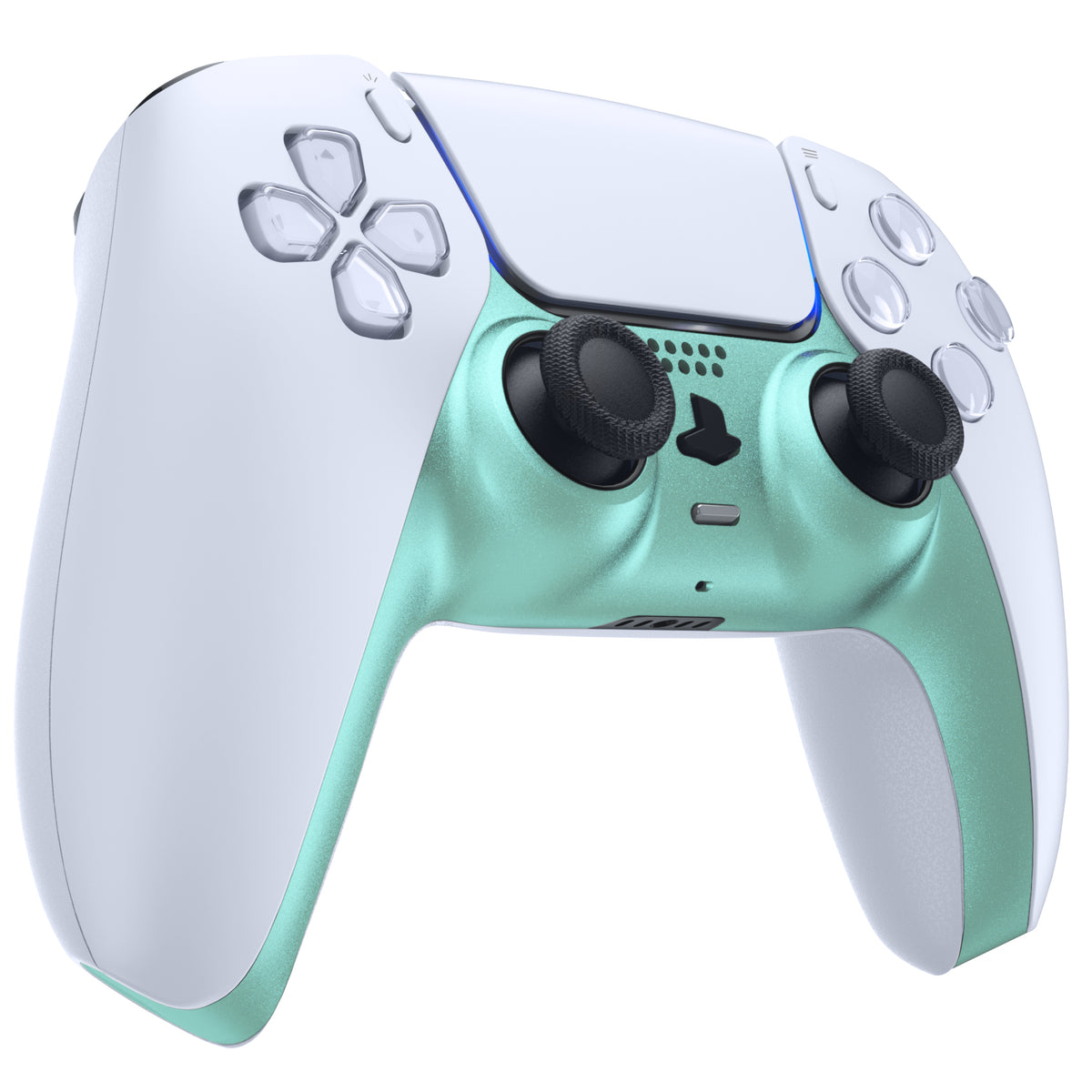 eXtremeRate Replacement Decorative Trim Shell with Accent Rings Compatible with PS5 Controller BDM-010/020/030/040/050 - Metallic Vista Green