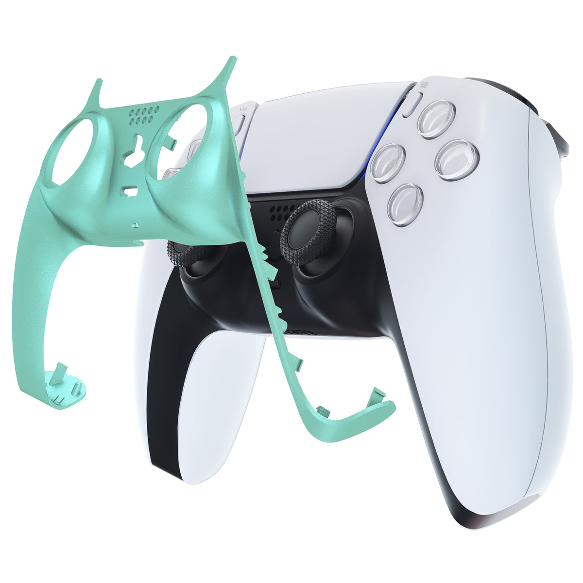 eXtremeRate Replacement Decorative Trim Shell with Accent Rings Compatible with PS5 Controller BDM-010/020/030/040/050 - Metallic Vista Green