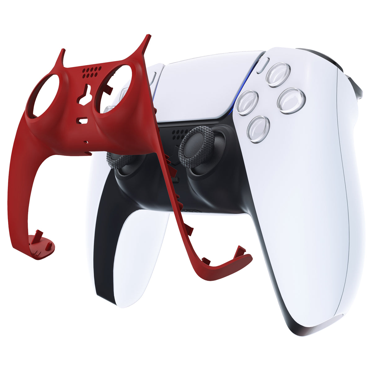 eXtremeRate Replacement Decorative Trim Shell with Accent Rings Compatible with PS5 Controller BDM-010/020/030/040/050 - Passion Red