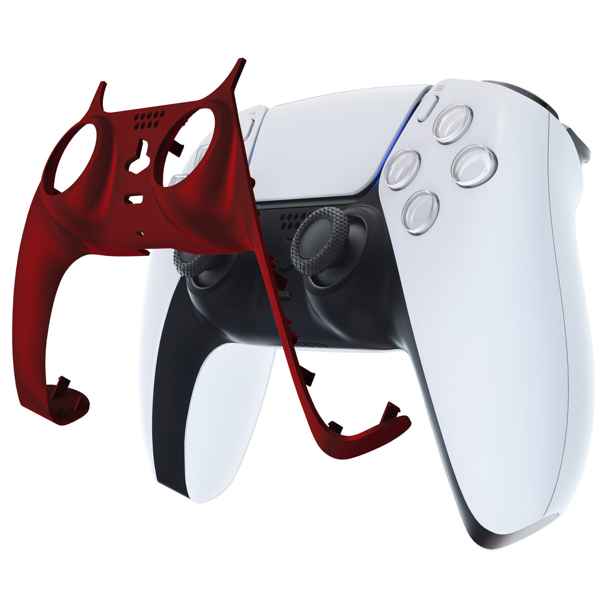 eXtremeRate Replacement Decorative Trim Shell with Accent Rings Compatible with PS5 Controller BDM-010/020/030/040/050 - Scarlet Red