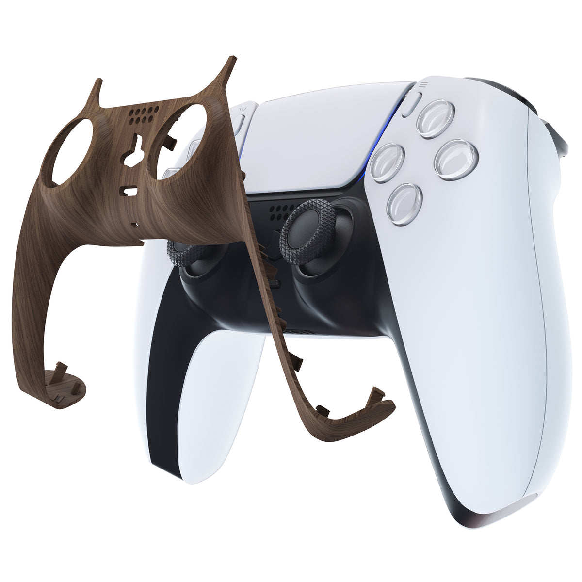 eXtremeRate Replacement Decorative Trim Shell with Accent Rings Compatible with PS5 Controller BDM-010/020/030/040/050 - Wood Grain
