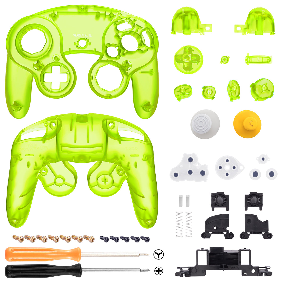 eXtremeRate Replacement Faceplate Backplate with Buttons for Nintendo GameCube Controller NGC - Clear Lime Green