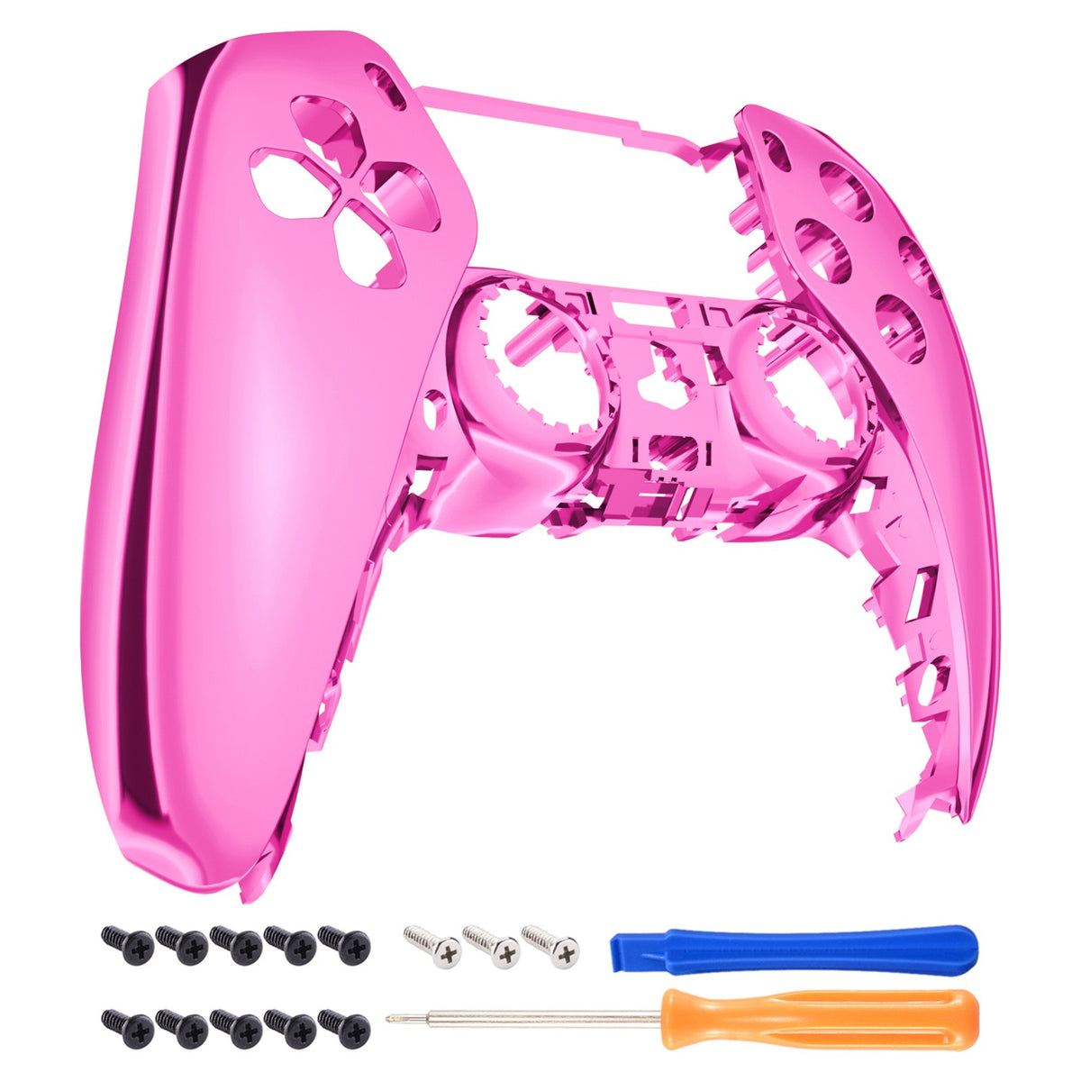 eXtremeRate Replacement Front Housing Shell Compatible with PS5 Controller BDM-010/020/030/040/050 - Chrome Pink Glossy