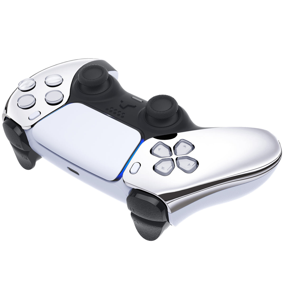 eXtremeRate Replacement Front Housing Shell Compatible with PS5 Controller BDM-010/020/030/040/050 - Chrome Silver Glossy