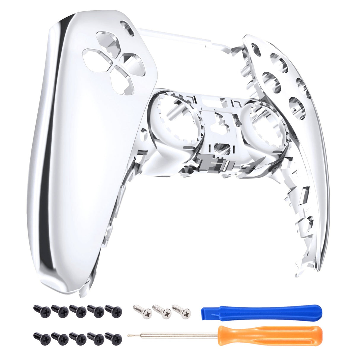 eXtremeRate Replacement Front Housing Shell Compatible with PS5 Controller BDM-010/020/030/040/050 - Chrome Silver Glossy