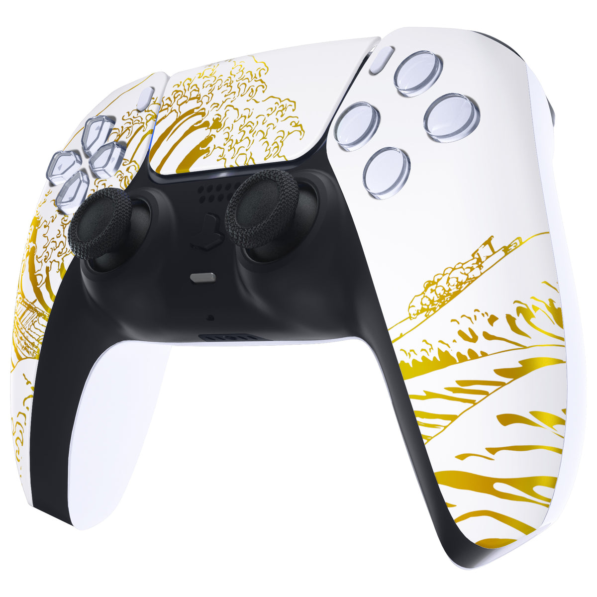eXtremeRate Replacement Front Housing Shell with Touchpad Compatible with PS5 Controller BDM-010/020/030/040/050/060 - The Great GOLDEN Wave Off Kanagawa - White