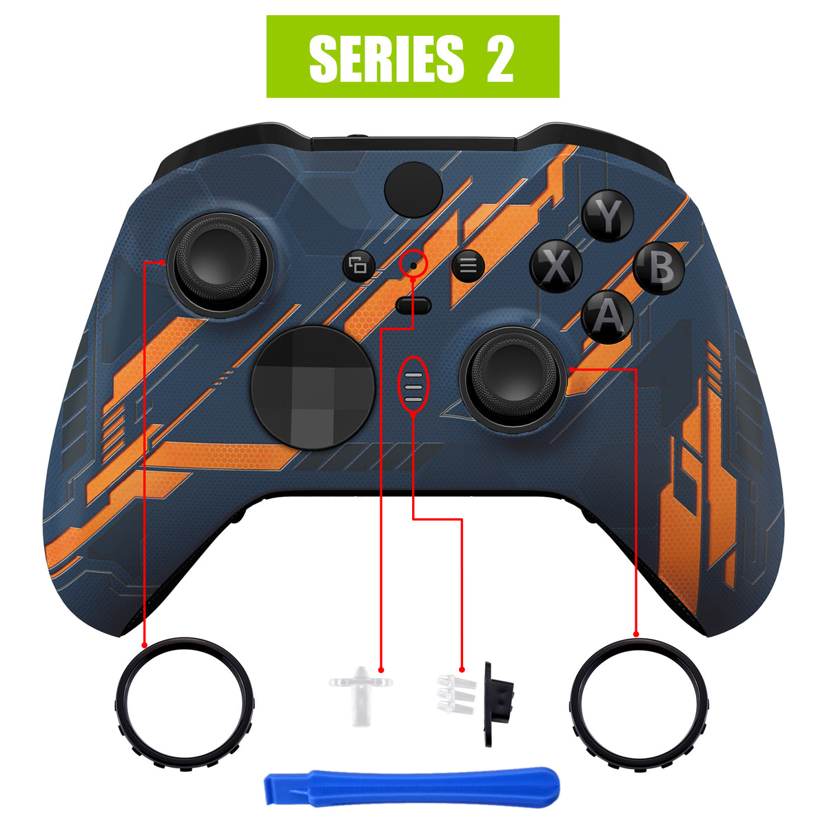 eXtremeRate Replacement Front Housing Shell Case with Accent Rings for Xbox One Elite Series 2 & Elite 2 Core Controller (Model 1797) - Glow in Dark Mecha - Yellow
