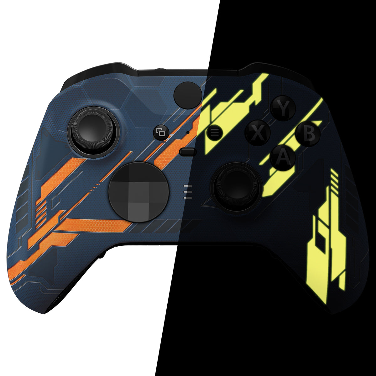 eXtremeRate Replacement Front Housing Shell Case with Accent Rings for Xbox One Elite Series 2 & Elite 2 Core Controller (Model 1797) - Glow in Dark Mecha - Yellow