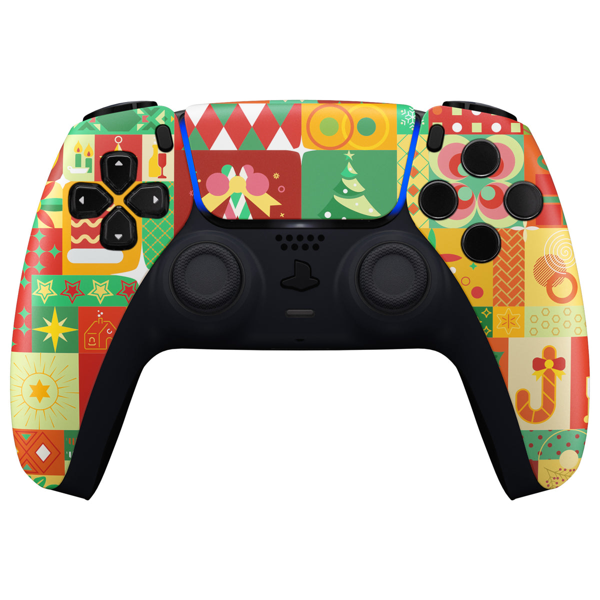 eXtremeRate Replacement Front Housing Shell with Touchpad Compatible with PS5 Controller BDM-010/020/030/040/050 - Christmas Wrap