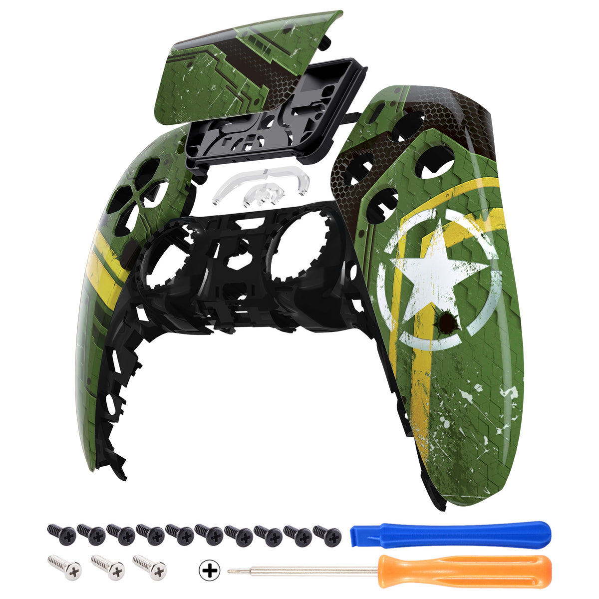 eXtremeRate Replacement Front Housing Shell with Touchpad Compatible with PS5 Controller BDM-010/020/030/040/050 - Army Mecha
