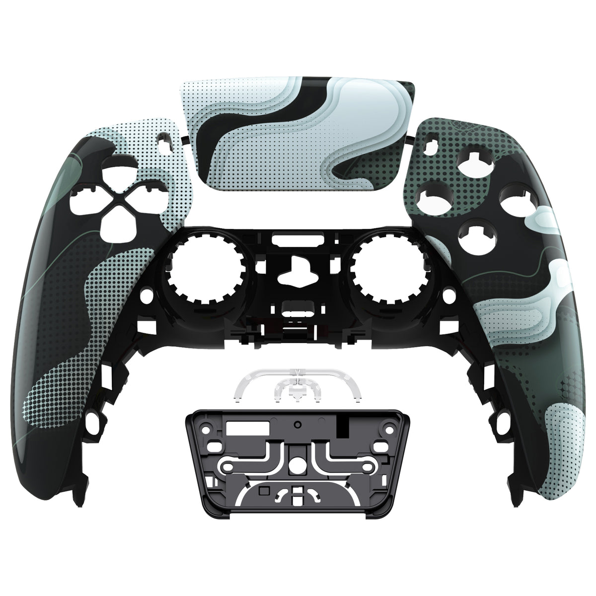 eXtremeRate Replacement Front Housing Shell with Touchpad Compatible with PS5 Controller BDM-010/020/030/040/050 - Black White Camouflage