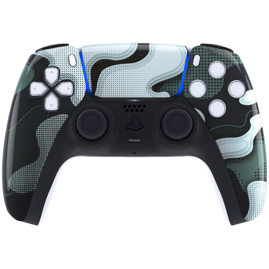 eXtremeRate Replacement Front Housing Shell with Touchpad Compatible with PS5 Controller BDM-010/020/030/040/050 - Black White Camouflage