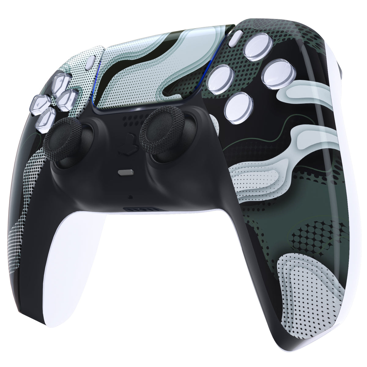 eXtremeRate Replacement Front Housing Shell with Touchpad Compatible with PS5 Controller BDM-010/020/030/040/050 - Black White Camouflage