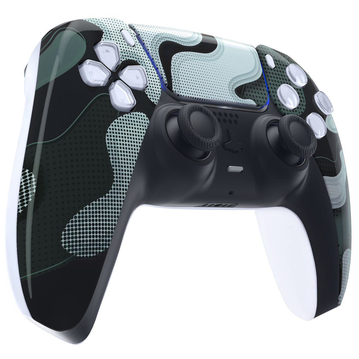 eXtremeRate Replacement Front Housing Shell with Touchpad Compatible with PS5 Controller BDM-010/020/030/040/050 - Black White Camouflage
