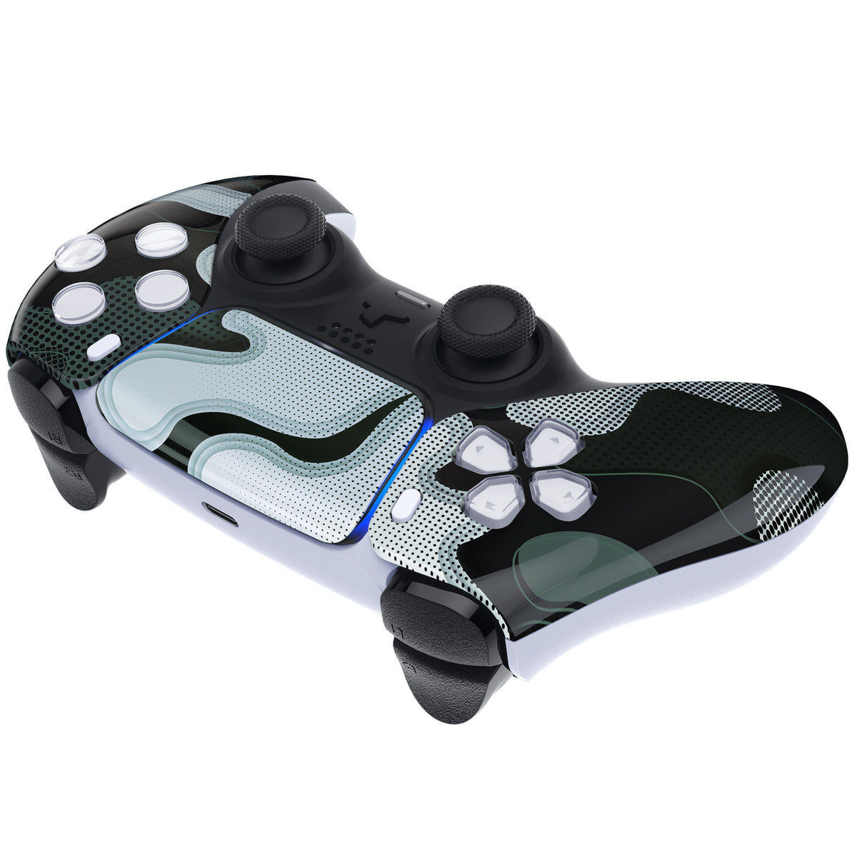 eXtremeRate Replacement Front Housing Shell with Touchpad Compatible with PS5 Controller BDM-010/020/030/040/050 - Black White Camouflage