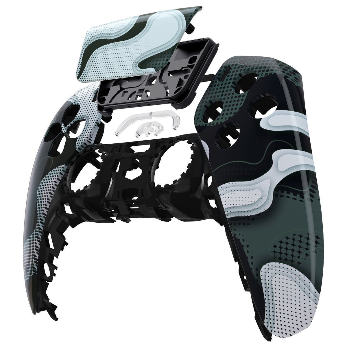 eXtremeRate Replacement Front Housing Shell with Touchpad Compatible with PS5 Controller BDM-010/020/030/040/050 - Black White Camouflage