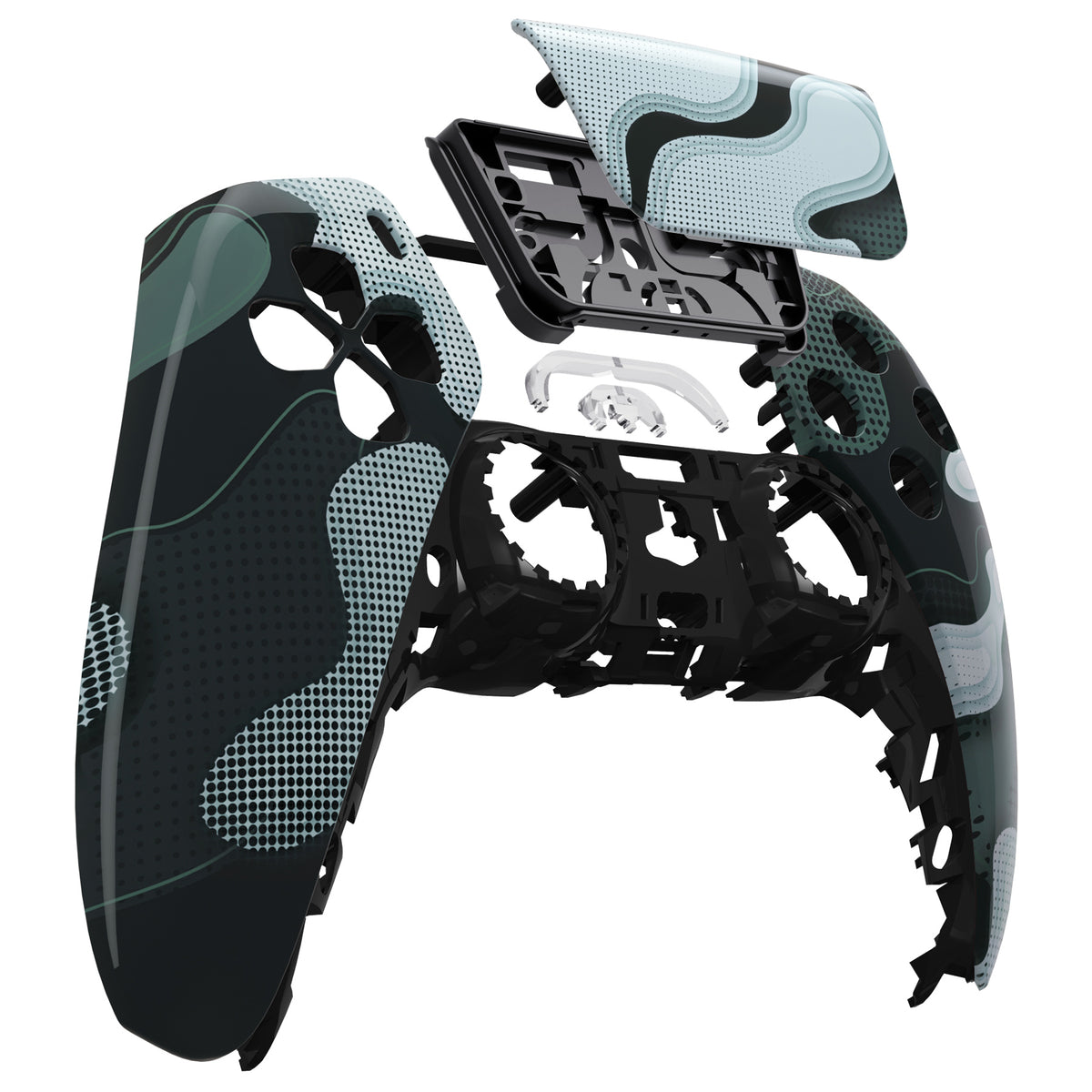 eXtremeRate Replacement Front Housing Shell with Touchpad Compatible with PS5 Controller BDM-010/020/030/040/050 - Black White Camouflage
