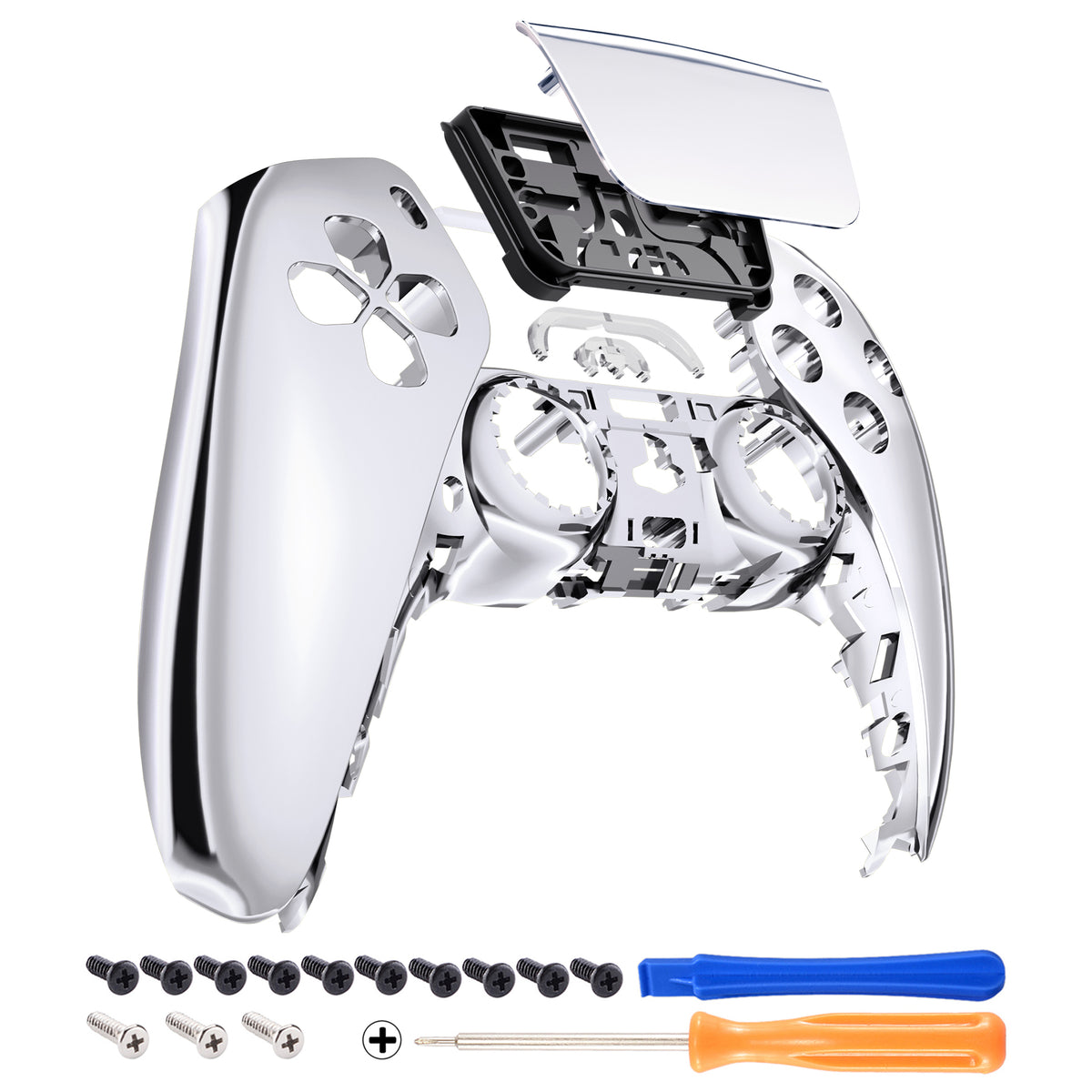 eXtremeRate Replacement Front Housing Shell with Touchpad Compatible with PS5 Controller BDM-010/020/030/040/050 - Chrome Silver