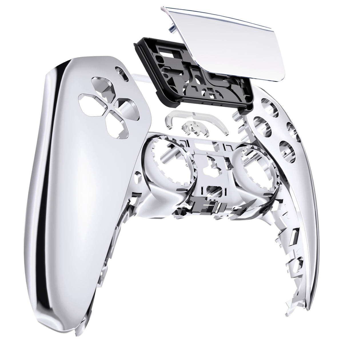 eXtremeRate Replacement Front Housing Shell with Touchpad Compatible with PS5 Controller BDM-010/020/030/040/050 - Chrome Silver