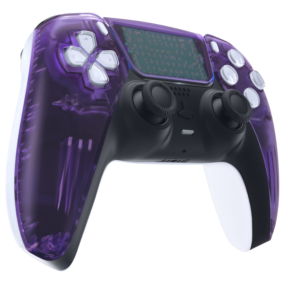 eXtremeRate Replacement Front Housing Shell with Touchpad Compatible with PS5 Controller BDM-010/020/030/040/050 - Clear Atomic Purple