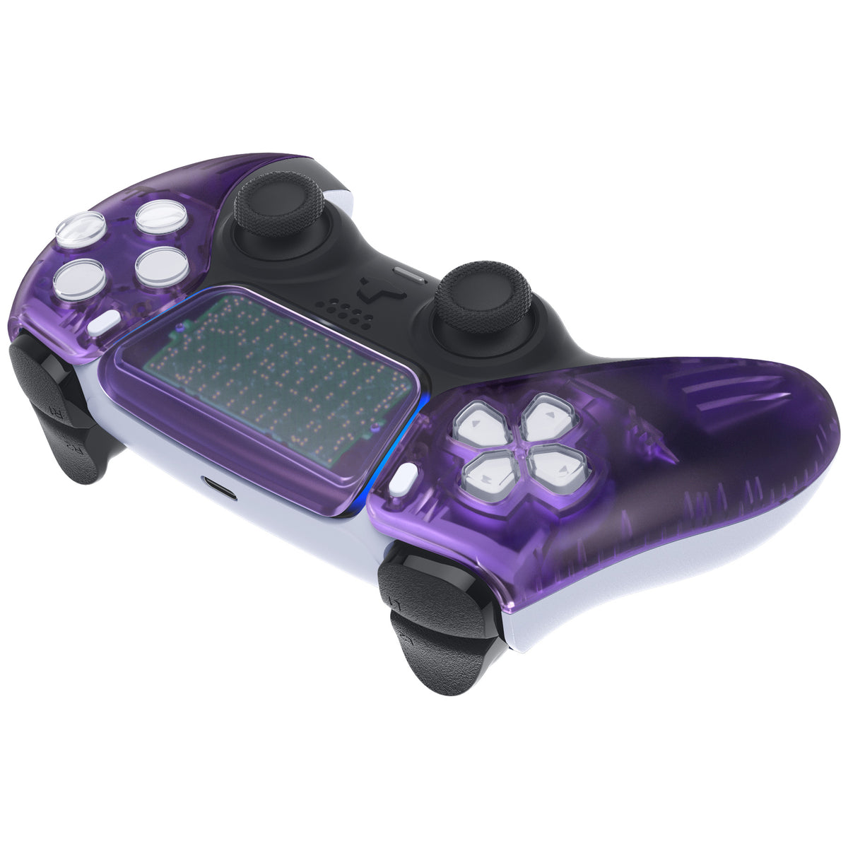 eXtremeRate Replacement Front Housing Shell with Touchpad Compatible with PS5 Controller BDM-010/020/030/040/050 - Clear Atomic Purple