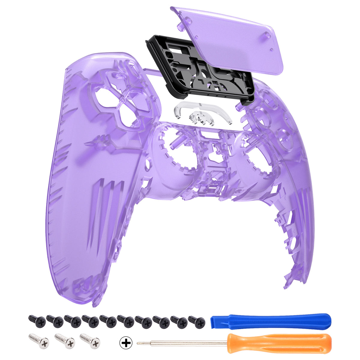 eXtremeRate Replacement Front Housing Shell with Touchpad Compatible with PS5 Controller BDM-010/020/030/040/050 - Clear Atomic Purple
